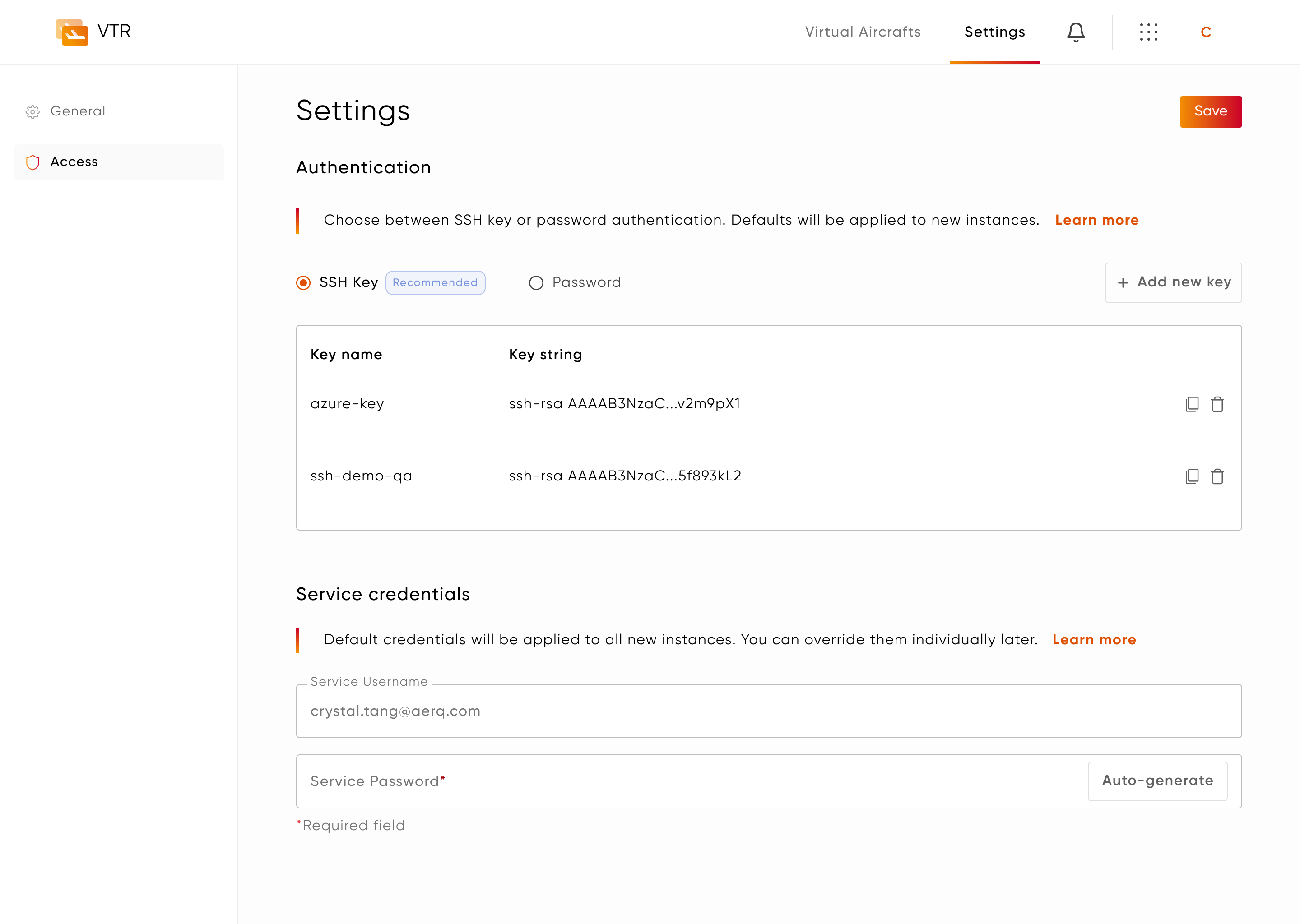 SSH key and credential authentication
